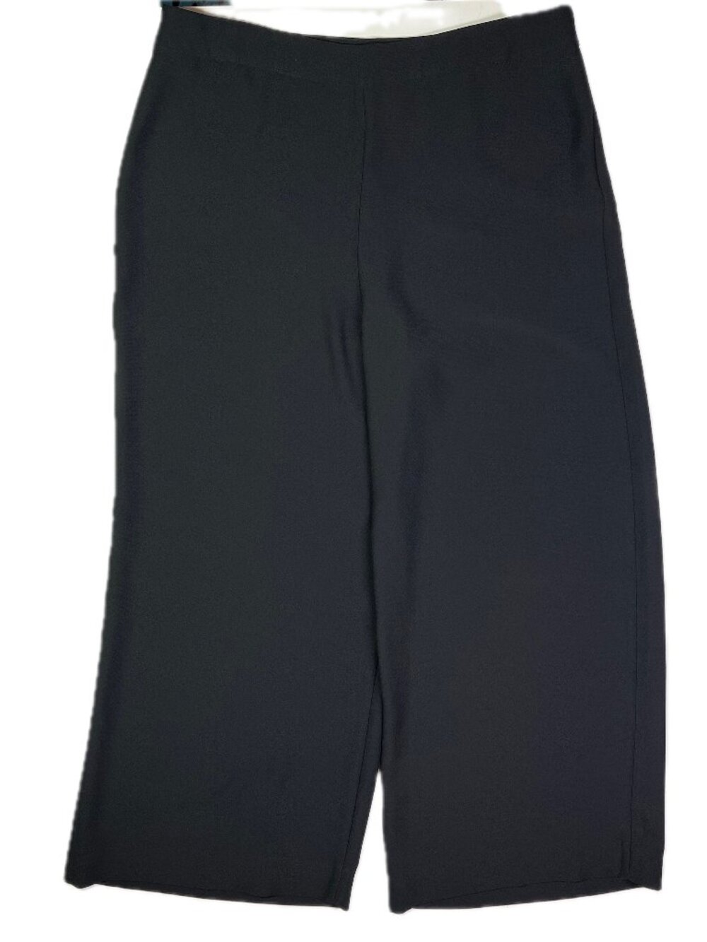 Perlavera Size L Cropped Wide-Leg Dress Pants Side Zip Crepe Black 25" Inseam